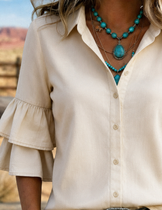 Shirt Collar Half Sleeve Plain Regular Micro-Elasticity Regular Fit Shirt For Women - Image 2