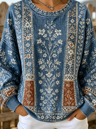 Casual Crew Neck Geometric Sweatshirt - Image 2
