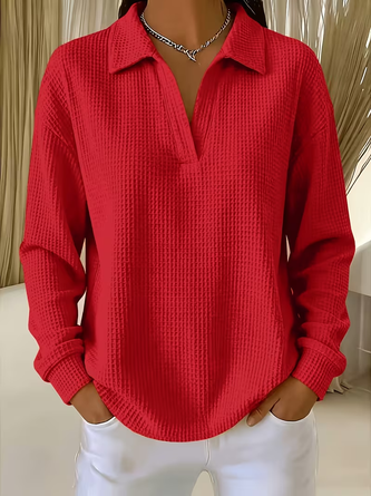 Casual Shawl Collar Plain Sweatshirt - Image 2