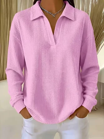Casual Shawl Collar Plain Sweatshirt