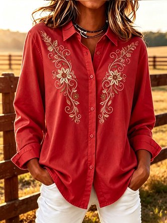 Shawl Collar Long Sleeve Floral Lightweight Regular Fit Shirt For Women - Image 2