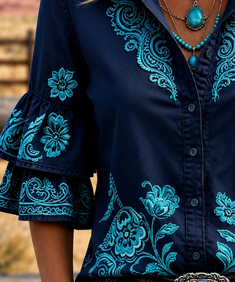 Shirt Collar Half Sleeve Floral Pattern Printing Regular Micro-Elasticity Regular Fit Shirt For Women - Image 3