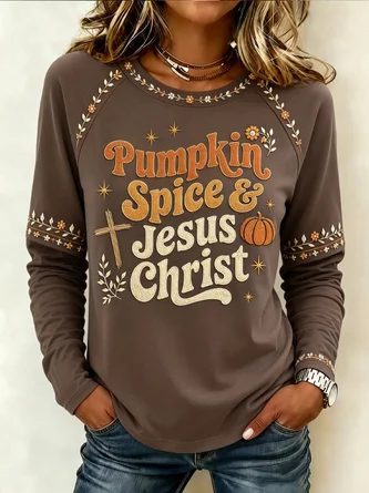Casual Plain Crew Neck Long Sleeve T shirt
