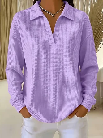 Casual Shawl Collar Plain Sweatshirt - Image 3