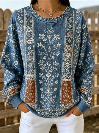 Casual Crew Neck Geometric Sweatshirt