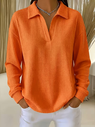 Casual Shawl Collar Plain Sweatshirt - Image 6