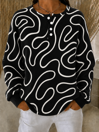 Casual Henley Collar Abstract Stripes Sweatshirt Printing 1 Casual Henley Collar Abstract Stripes Sweatshirt Printing