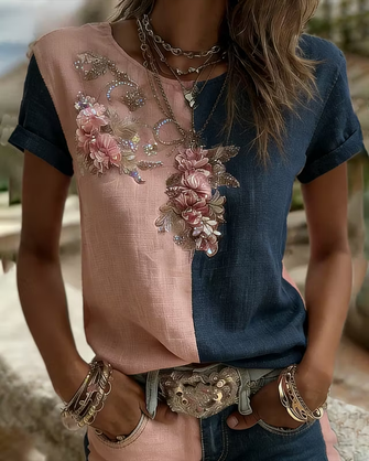 Casual Floral Crew Neck Short Sleeve T-shirt
