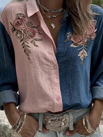 Shawl Collar Long Sleeve Floral Lightweight Regular Fit Shirt For Women - Image 2