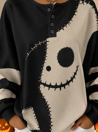 Casual Henley Collar Cartoon Sweatshirt - Image 3
