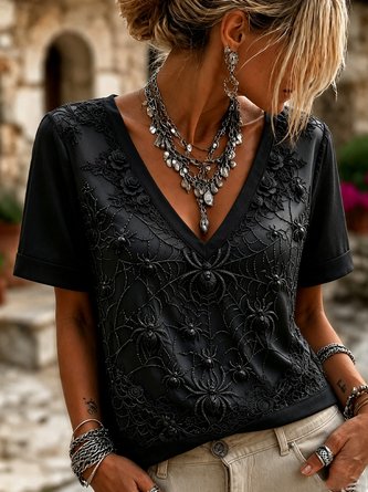 Vintage 3D Printing V Neck Short Sleeve T-shirt