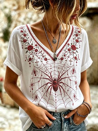Vintage 3D Printing V Neck Short Sleeve T-shirt - Image 2