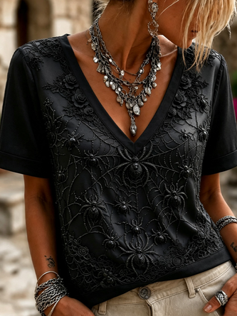 Vintage 3D Printing V Neck Short Sleeve T-shirt - Image 2