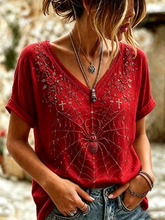 Vintage 3D Printing V Neck Short Sleeve T-shirt - Image 3