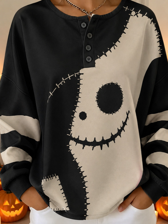 Casual Henley Collar Cartoon Sweatshirt - Image 2