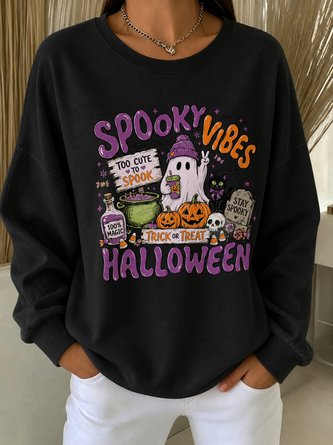 Casual Crew Neck Text Letters Sweatshirt