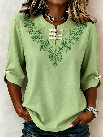 Mandarin Collar Half Sleeve Floral Printing Lightweight Micro-Elasticity Regular Fit Blouse For Women 2 Mandarin Collar Half Sleeve Floral Printing Lightweight Micro-Elasticity Regular Fit Blouse For Women - Image 2
