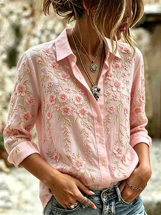 Shirt Collar Regular Sleeve Long Sleeve Floral Buckle Regular Loose Button Up Shirt Shirt For Women 1 Shirt Collar Regular Sleeve Long Sleeve Floral Buckle Regular Loose Button Up Shirt Shirt For Women