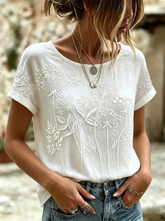 Casual Floral Crew Neck Short Sleeve T-shirt - Image 5