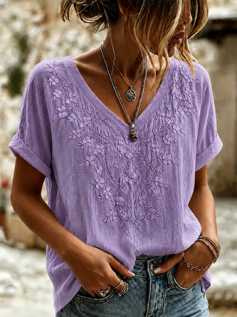 Vintage Floral V Neck Short Sleeve T-shirt 1 Vintage Floral V Neck Short Sleeve T-shirt
