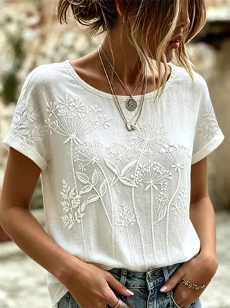 Casual Floral Crew Neck Short Sleeve T-shirt