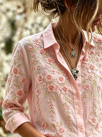 Shirt Collar Regular Sleeve Long Sleeve Floral Buckle Regular Loose Button Up Shirt Shirt For Women 2 Shirt Collar Regular Sleeve Long Sleeve Floral Buckle Regular Loose Button Up Shirt Shirt For Women - Image 2