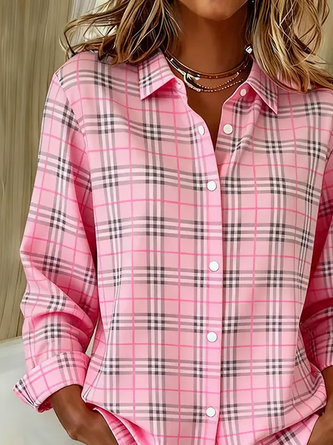 Shirt Collar Regular Sleeve Long Sleeve Plaid Buckle Regular Loose Button Up Shirt Shirt For Women - Image 2