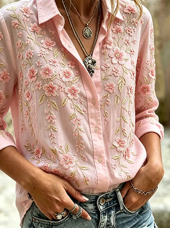 Shirt Collar Regular Sleeve Long Sleeve Floral Buckle Regular Loose Button Up Shirt Shirt For Women 3 Shirt Collar Regular Sleeve Long Sleeve Floral Buckle Regular Loose Button Up Shirt Shirt For Women - Image 3