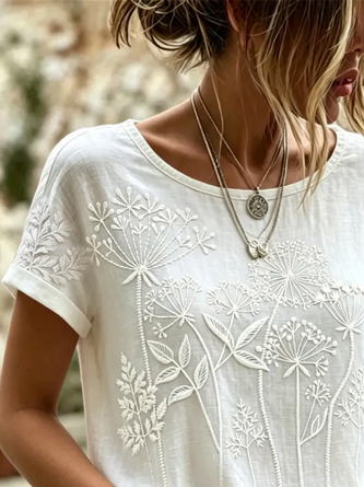 Casual Floral Crew Neck Short Sleeve T-shirt - Image 6
