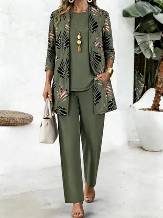 Women Leaf Matching Outfit Daily Long Sleeve Casual Spring/Fall Multi-Piece Set Matching Set 1 Women Leaf Matching Outfit Daily Long Sleeve Casual Spring/Fall Multi-Piece Set Matching Set