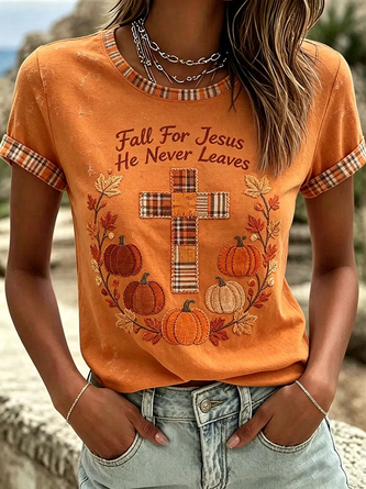 Vintage Plaid Crew Neck Short Sleeve T-shirt