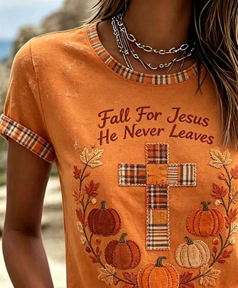 Vintage Plaid Crew Neck Short Sleeve T-shirt - Image 3