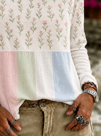 Casual Striped Crew Neck Long Sleeve T-shirt - Image 3