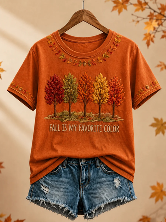 Casual Maple Leaf Crew Neck Short Sleeve T-shirt 2 Casual Maple Leaf Crew Neck Short Sleeve T-shirt - Image 2