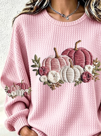 Casual Crew Neck Floral Sweatshirt Printing - Image 2