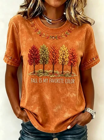 Casual Maple Leaf Crew Neck Short Sleeve T-shirt 8 Casual Maple Leaf Crew Neck Short Sleeve T-shirt - Image 8