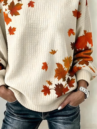 Casual Crew Neck Maple Leaf Sweatshirt Printing - Image 3
