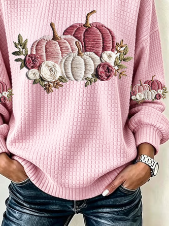 Casual Crew Neck Floral Sweatshirt Printing - Image 3