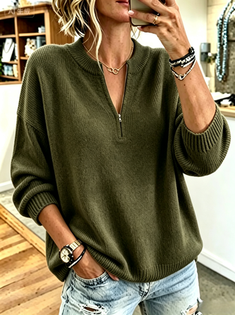 Women Plain Long Sleeve Comfy Casual Sweater - Image 4