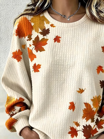 Casual Crew Neck Maple Leaf Sweatshirt Printing - Image 2