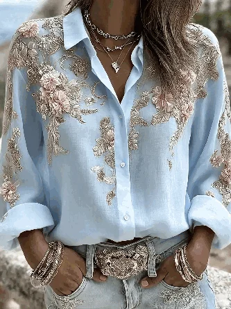 Women's Elegant Floral Print Long Sleeve Shirt Romantic Vintage Blouse 6 Women's Elegant Floral Print Long Sleeve Shirt Romantic Vintage Blouse - Image 6