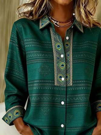 Women Abstract Casual Shirt Shirt Collar Long Sleeve Buckle Top - Image 7