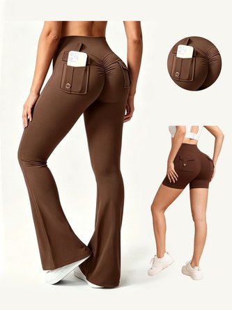 High Waist Flare Yoga Pants Tummy Control Scrunch Butt Lift Leggings Back Cargo Flap Pockets