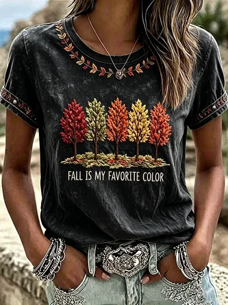 Casual Maple Leaf Crew Neck Short Sleeve T-shirt 3 Casual Maple Leaf Crew Neck Short Sleeve T-shirt - Image 3