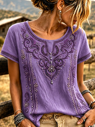 Casual Floral Crew Neck Short Sleeve T-shirt 3 Casual Floral Crew Neck Short Sleeve T-shirt - Image 3