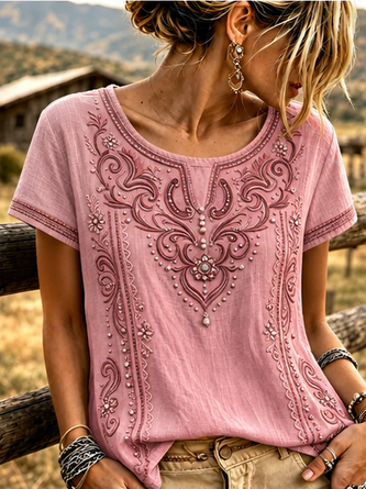 Casual Floral Crew Neck Short Sleeve T-shirt 4 Casual Floral Crew Neck Short Sleeve T-shirt - Image 4