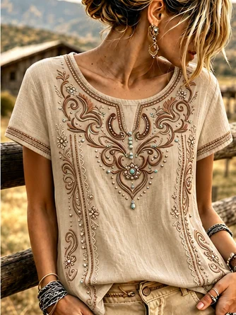Casual Floral Crew Neck Short Sleeve T-shirt 2 Casual Floral Crew Neck Short Sleeve T-shirt - Image 2