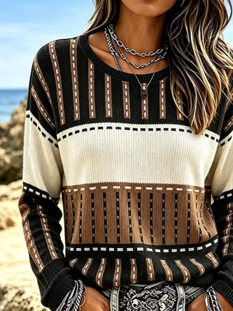Casual Abstract Crew Neck Long Sleeve T-shirt - Image 3