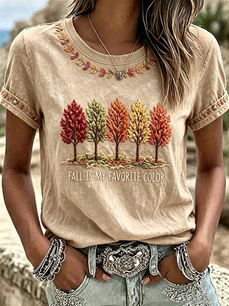 Casual Maple Leaf Crew Neck Short Sleeve T-shirt 6 Casual Maple Leaf Crew Neck Short Sleeve T-shirt - Image 6