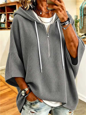 Casual Plain Hoodie Three Quarter Sleeve Hoodie - Image 6